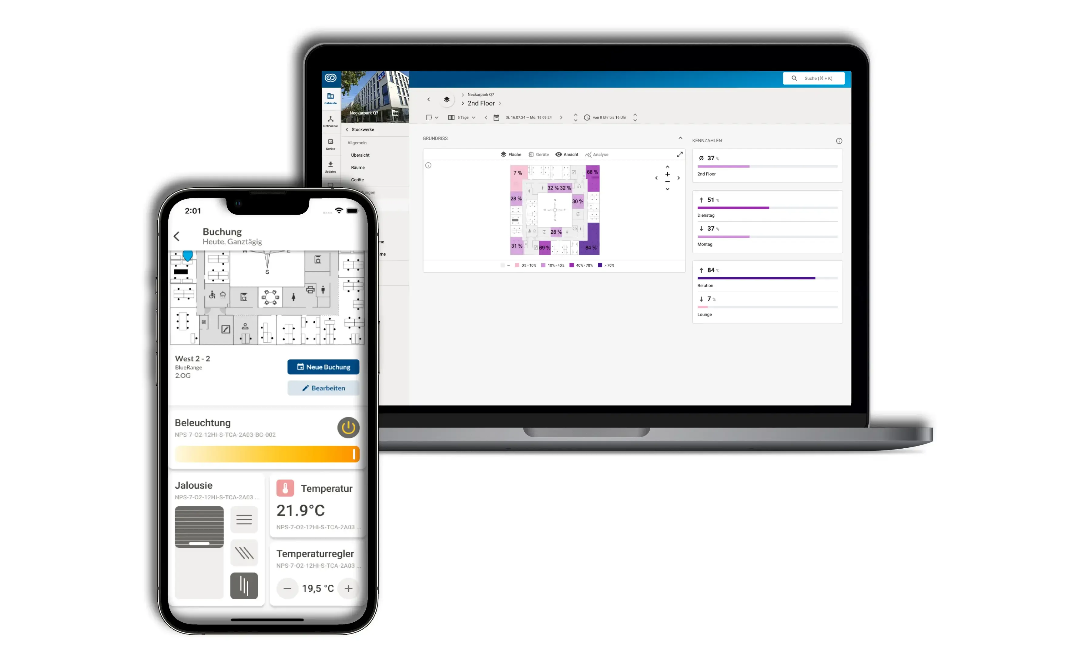 Grafik des BlueRange-Portals auf einem Smartphone sowie einem Notebook