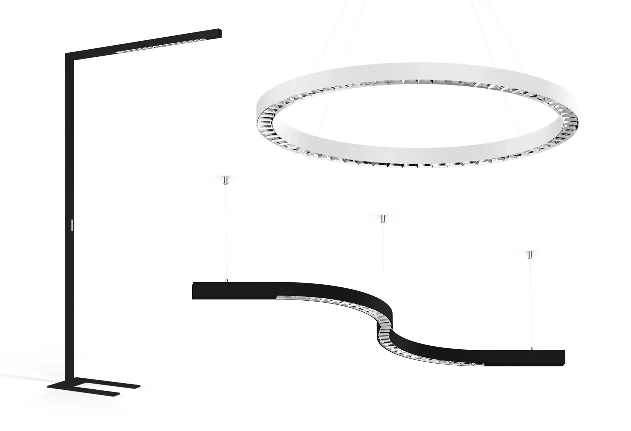 Grafik mit zwei Decken- und einer Stehlampe von XAL