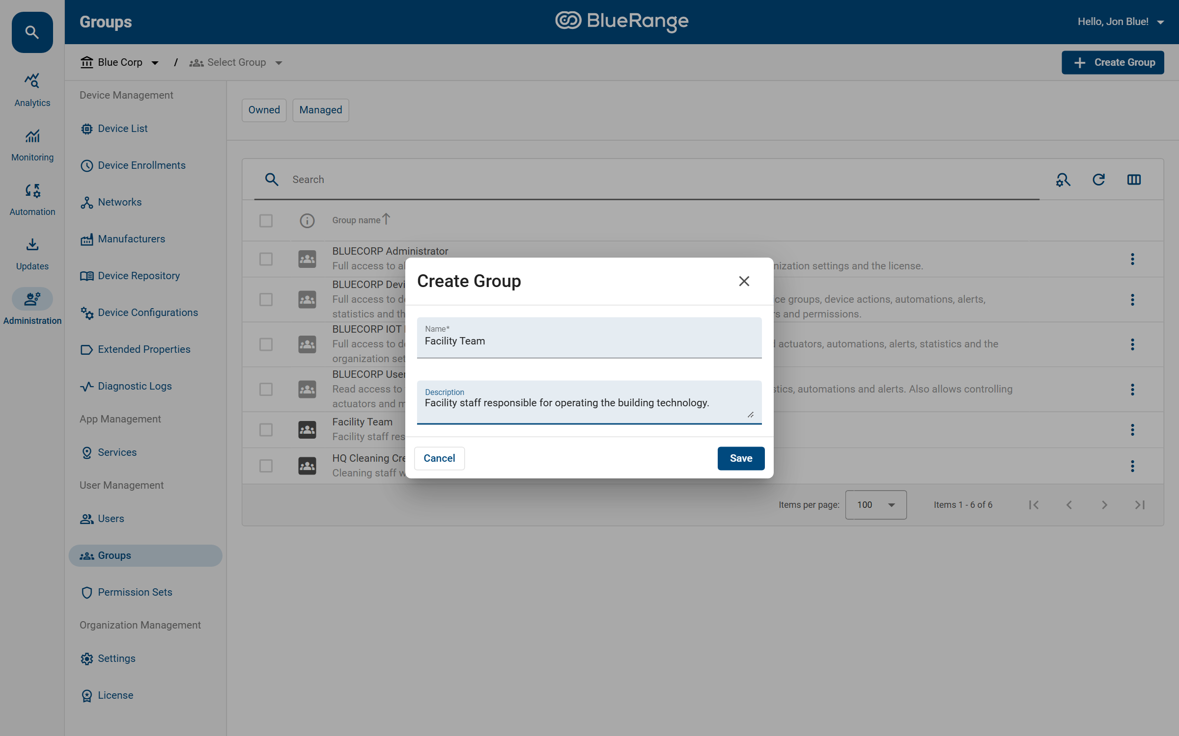 The Create Group dialog