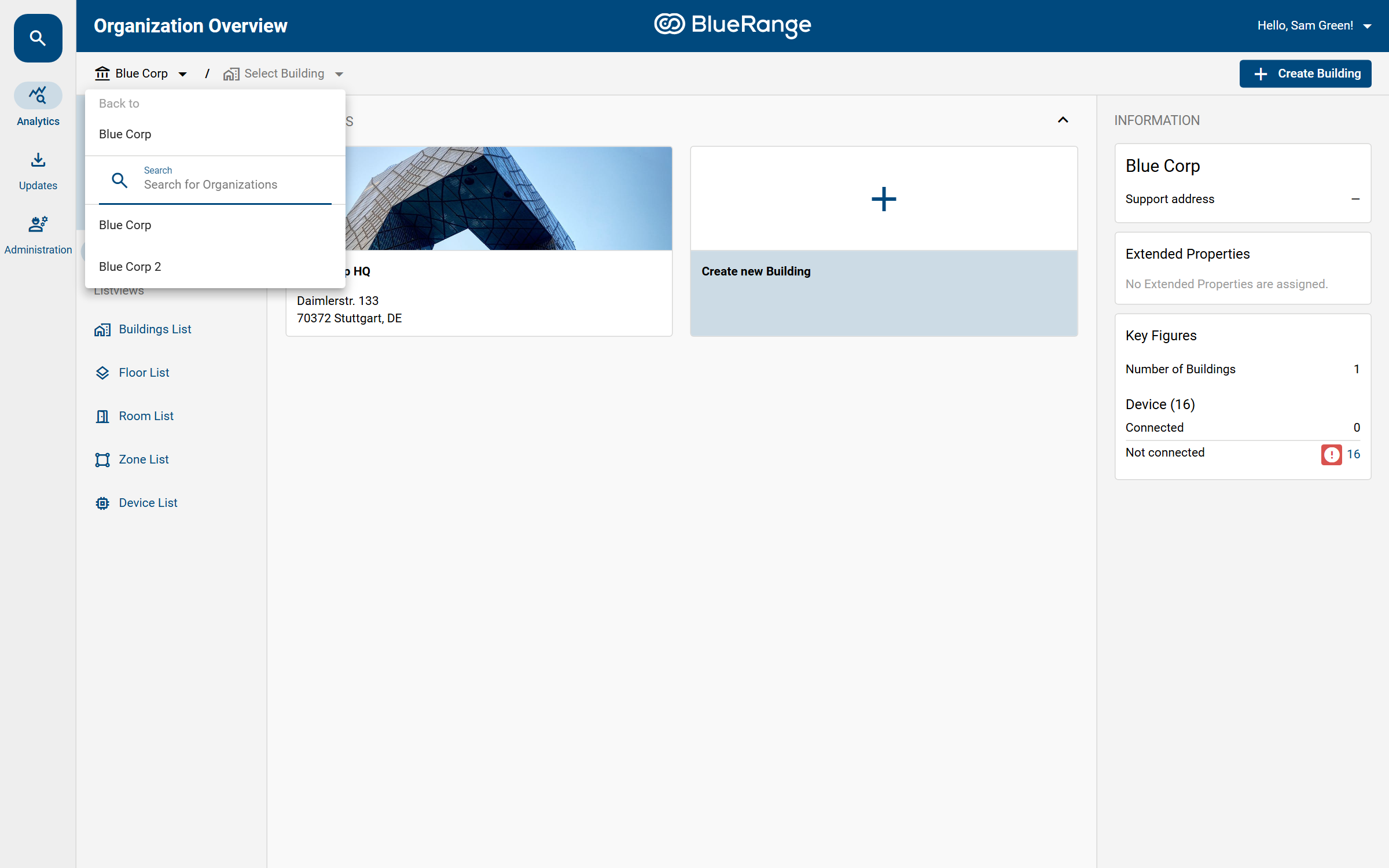The organization switcher of a multi-tenant user